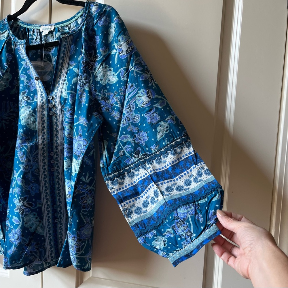 NWT Sundance Arvilla Blue Top Blouse Size Medium - Picture 6 of 8